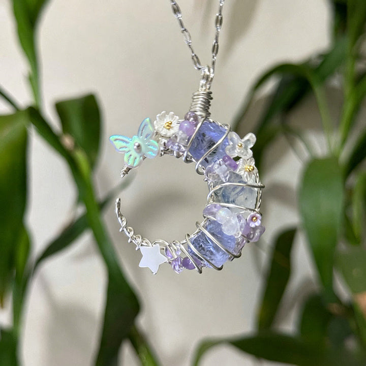 Olivenorma Crystal Crescent Moon Pendant with Butterfly Star Accents Necklace - image 4