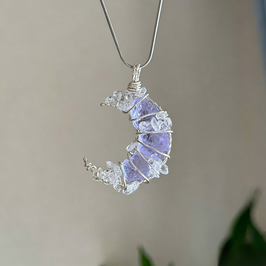 Olivenorma Crystal Crescent Moon Pendant with Butterfly Star Accents Necklace - Amethyst & Clear Quartz - image 13