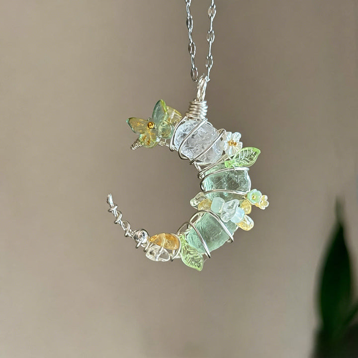 Olivenorma Crystal Crescent Moon Pendant with Butterfly Star Accents Necklace - Fluorite - image 8