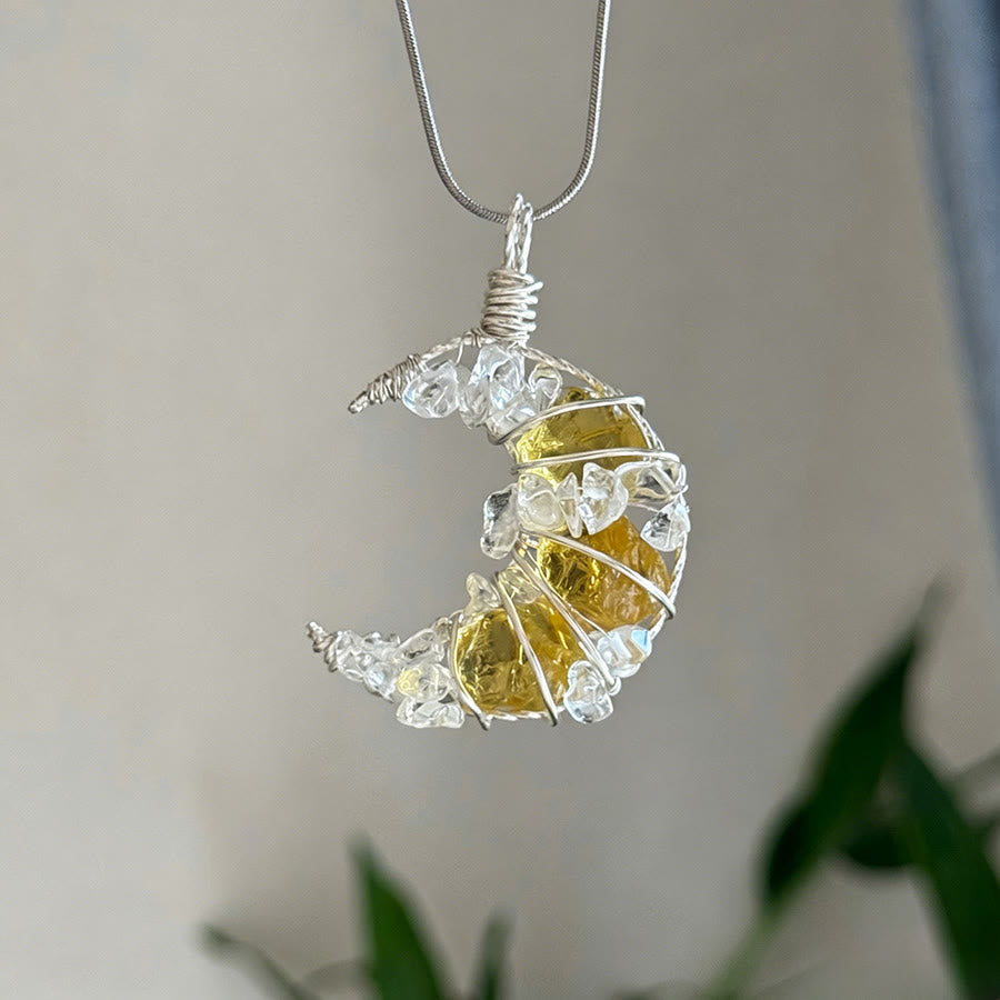 Olivenorma Crystal Crescent Moon Pendant with Butterfly Star Accents Necklace - Citrine - image 14