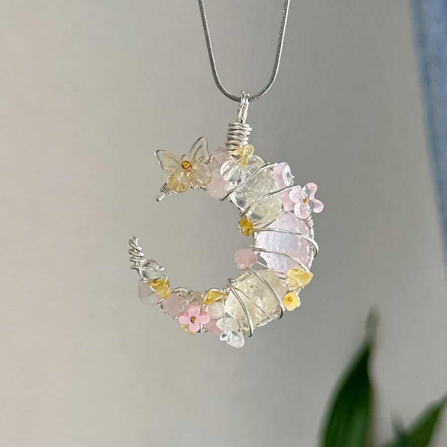 Olivenorma Crystal Crescent Moon Pendant with Butterfly Star Accents Necklace - Clear Quartz - image 12