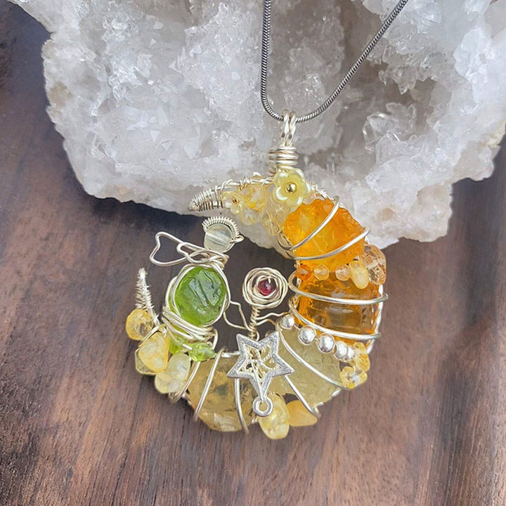 Olivenorma Handmade Wire Wrapped Crescent Moon Citrine & Peridot Star Floral Necklace - image 2