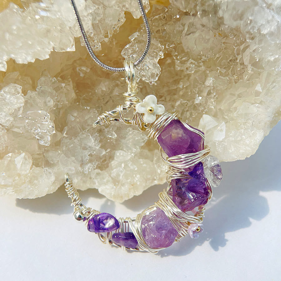 Olivenorma Whimsical Pastel Crescent Moon with Floral Pendant Nature Stone Necklace - image 3