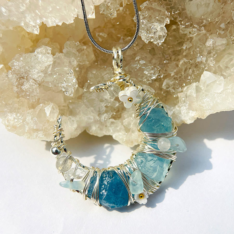 Olivenorma Whimsical Pastel Crescent Moon with Floral Pendant Nature Stone Necklace - image 9