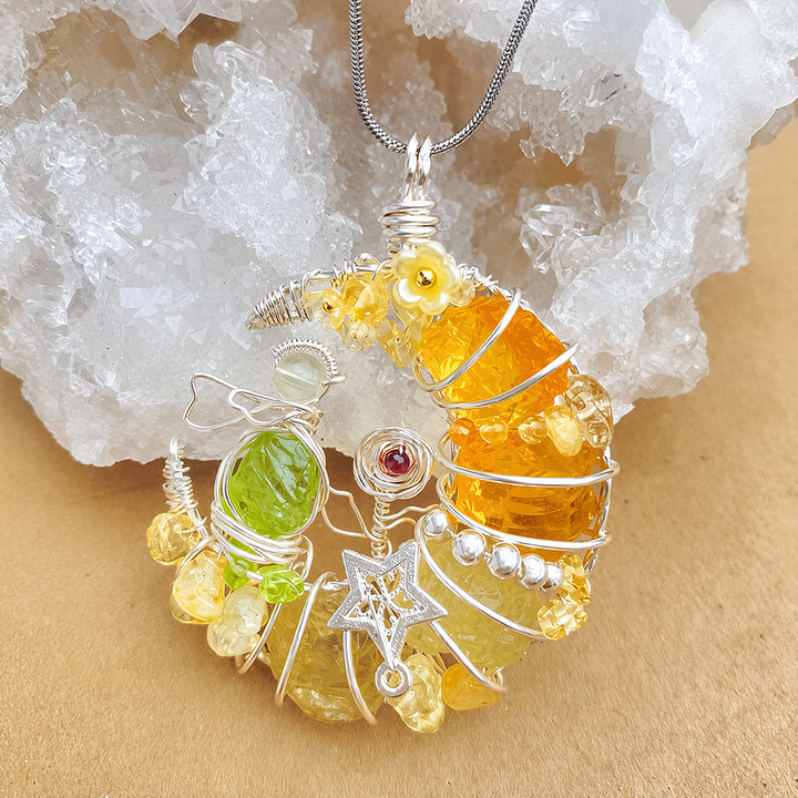 Olivenorma Handmade Wire Wrapped Crescent Moon Citrine & Peridot Star Floral Necklace - Citrine - image 0