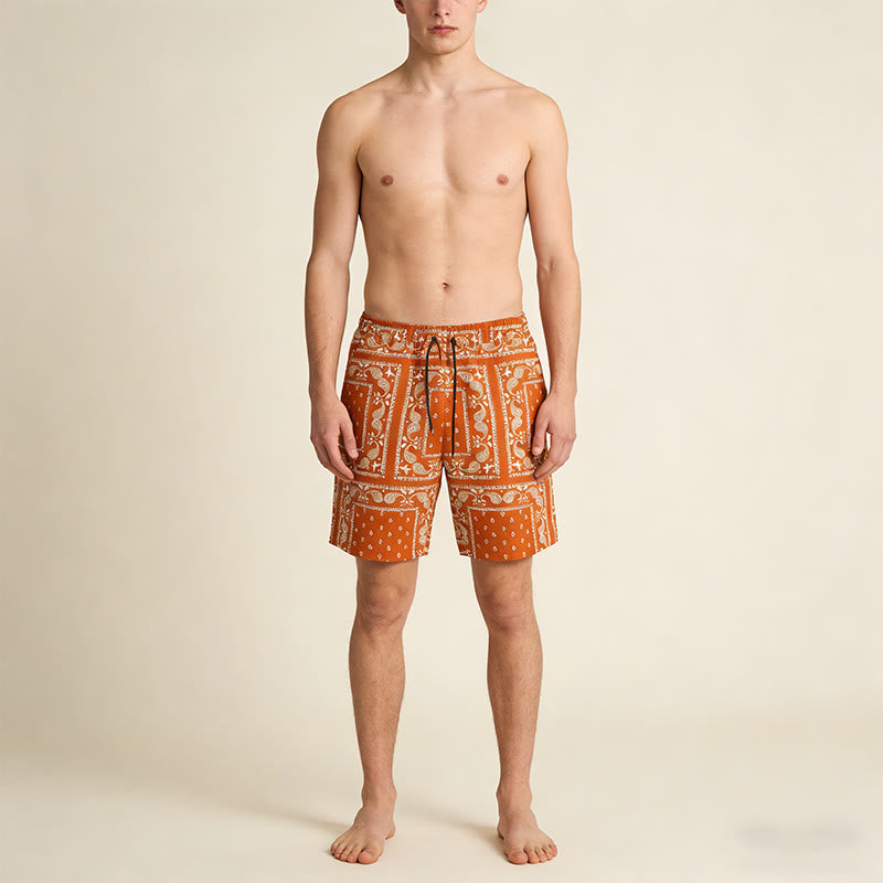 Olivenorma Retro Checkered Paisley Pattern Breathable Loose Summer Men's Short Pants - image 13