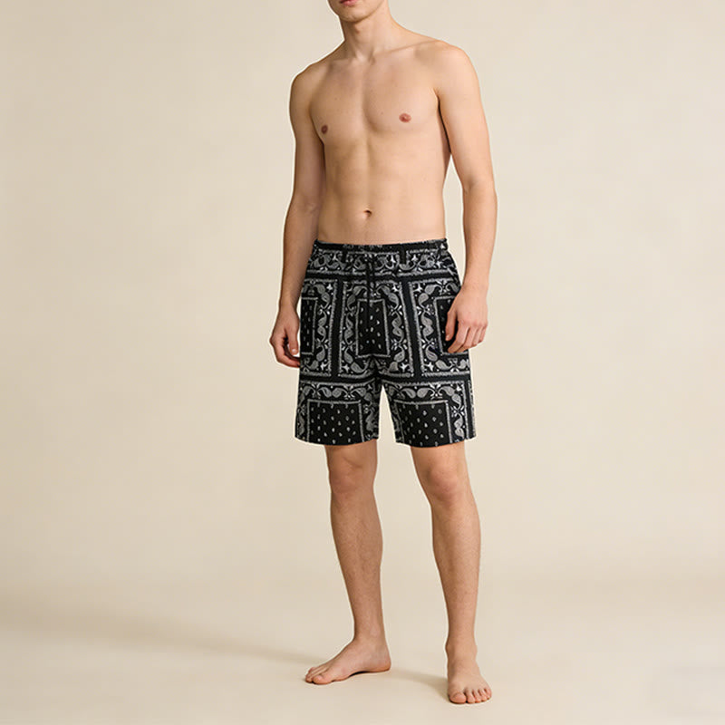 Olivenorma Retro Checkered Paisley Pattern Breathable Loose Summer Men's Short Pants - image 2