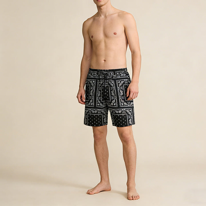 Olivenorma Retro Checkered Paisley Pattern Breathable Loose Summer Men's Short Pants - image 2