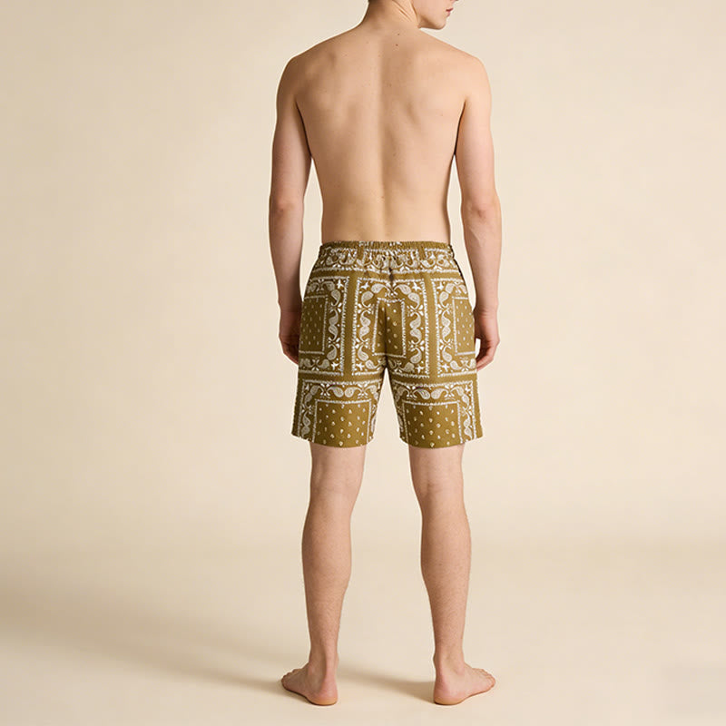 Olivenorma Retro Checkered Paisley Pattern Breathable Loose Summer Men's Short Pants - image 10