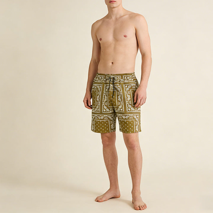 Olivenorma Retro Checkered Paisley Pattern Breathable Loose Summer Men's Short Pants - image 8