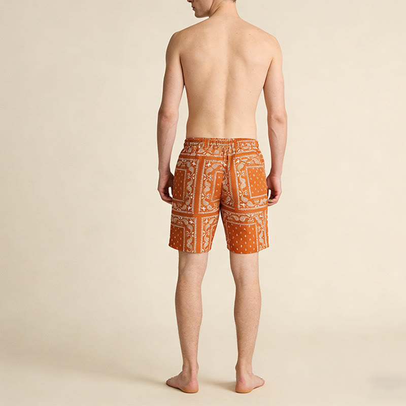 Olivenorma Retro Checkered Paisley Pattern Breathable Loose Summer Men's Short Pants - image 16