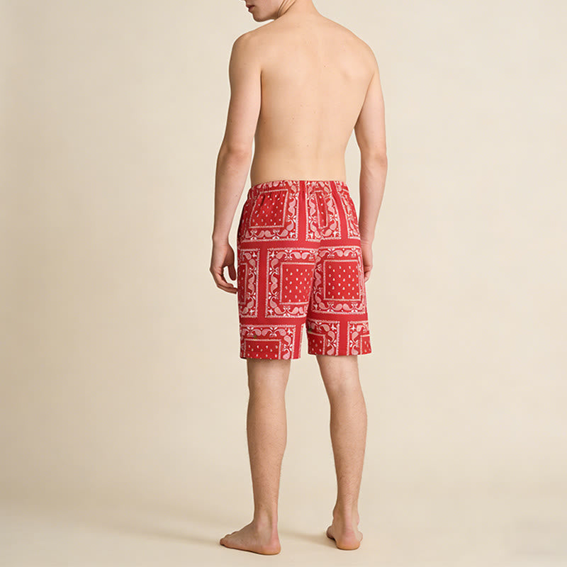 Olivenorma Retro Checkered Paisley Pattern Breathable Loose Summer Men's Short Pants - image 25