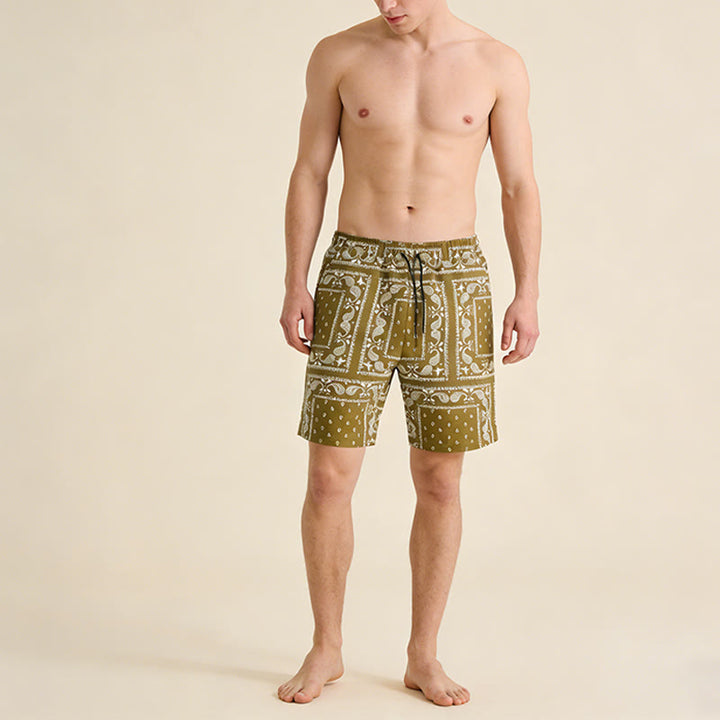 Olivenorma Retro Checkered Paisley Pattern Breathable Loose Summer Men's Short Pants - image 9