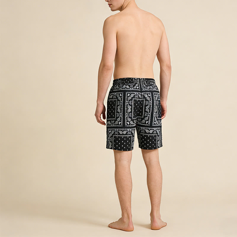 Olivenorma Retro Checkered Paisley Pattern Breathable Loose Summer Men's Short Pants - image 3