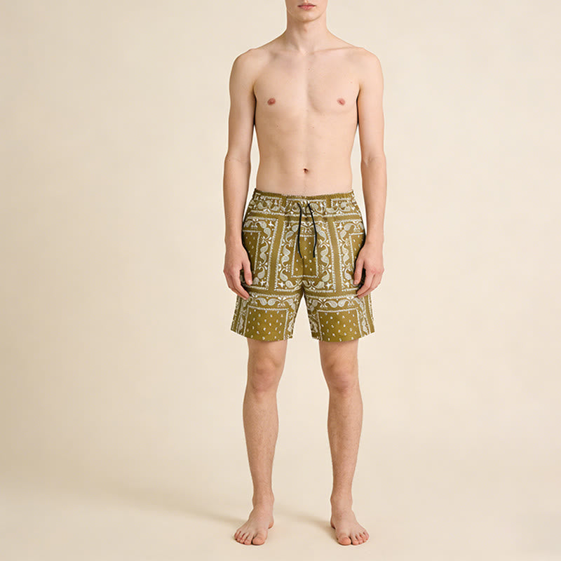 Olivenorma Retro Checkered Paisley Pattern Breathable Loose Summer Men's Short Pants - image 7