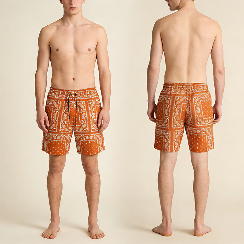 Olivenorma Retro Checkered Paisley Pattern Breathable Loose Summer Men's Short Pants - image 17