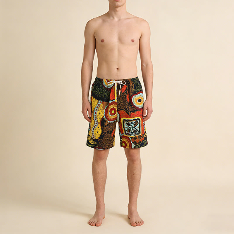 Olivenorma African Tribal Ethnic Geometric Floral Print Elastic Drawstring Loose Men's Short Pants - image 1