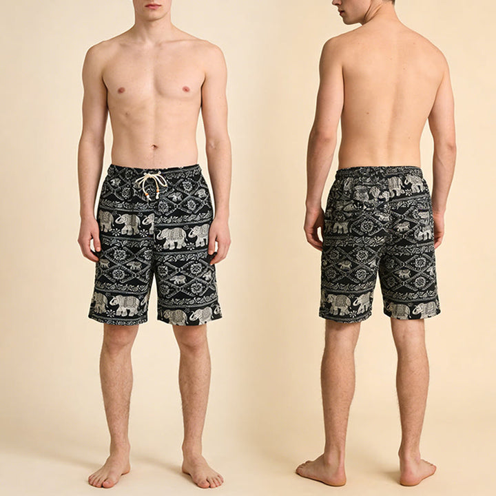 Olivenorma Black Base White Bohemian Elephant Pattern Vacation Beach Casual Men's Short Pants - image 4