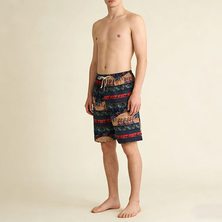 Olivenorma Multi-Color Striped Southeast Asian Tribal Print Beach Vacation Casual Men's Short Pants - image 2