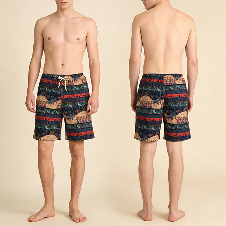 Olivenorma Multi-Color Striped Southeast Asian Tribal Print Beach Vacation Casual Men's Short Pants - image 5