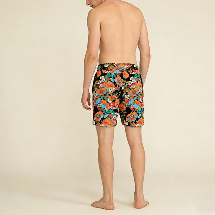 Olivenorma Black Base Vibrant Poppy Daisy Floral Print Drawstring Quick Dry Men's Short Pants - image 4