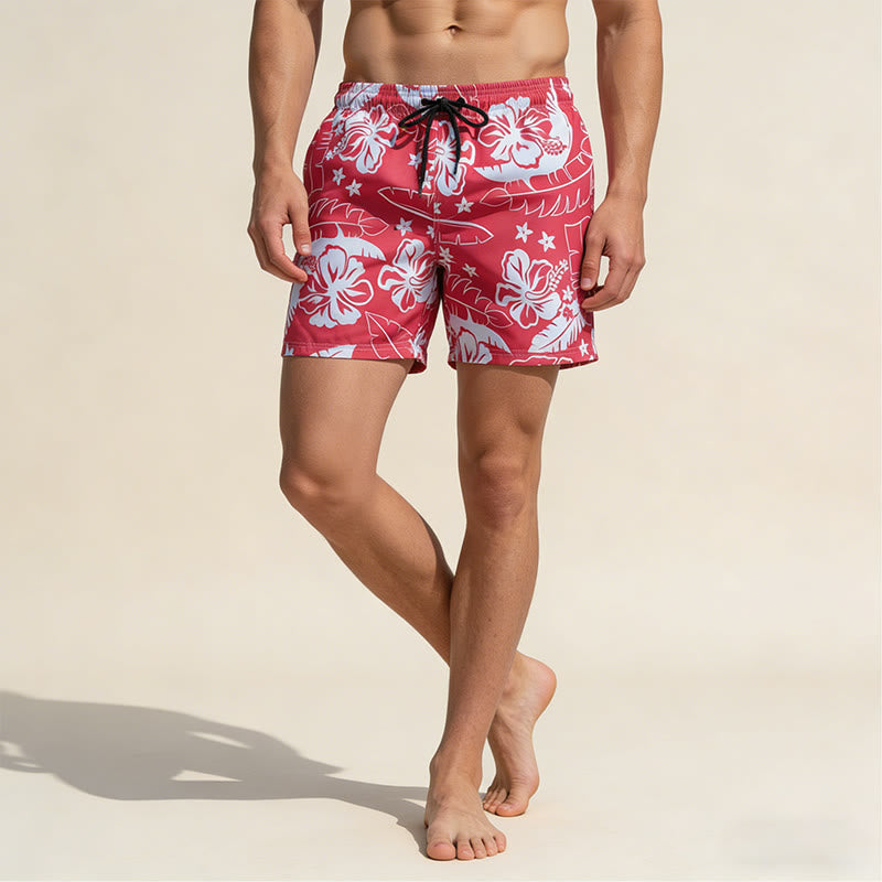 Olivenorma Resort Style Hibiscus Floral Pattern Breathable Loose Fit Men's Short Pants - image 2