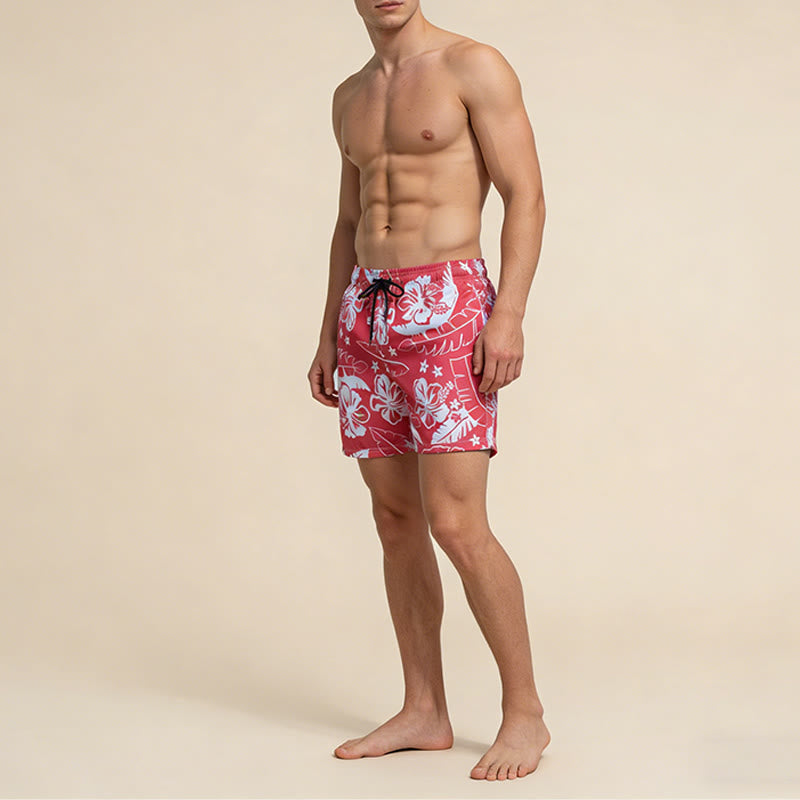 Olivenorma Resort Style Hibiscus Floral Pattern Breathable Loose Fit Men's Short Pants - image 3