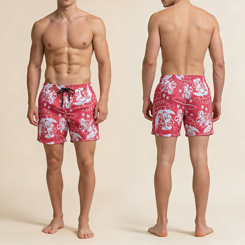 Olivenorma Resort Style Hibiscus Floral Pattern Breathable Loose Fit Men's Short Pants - image 5