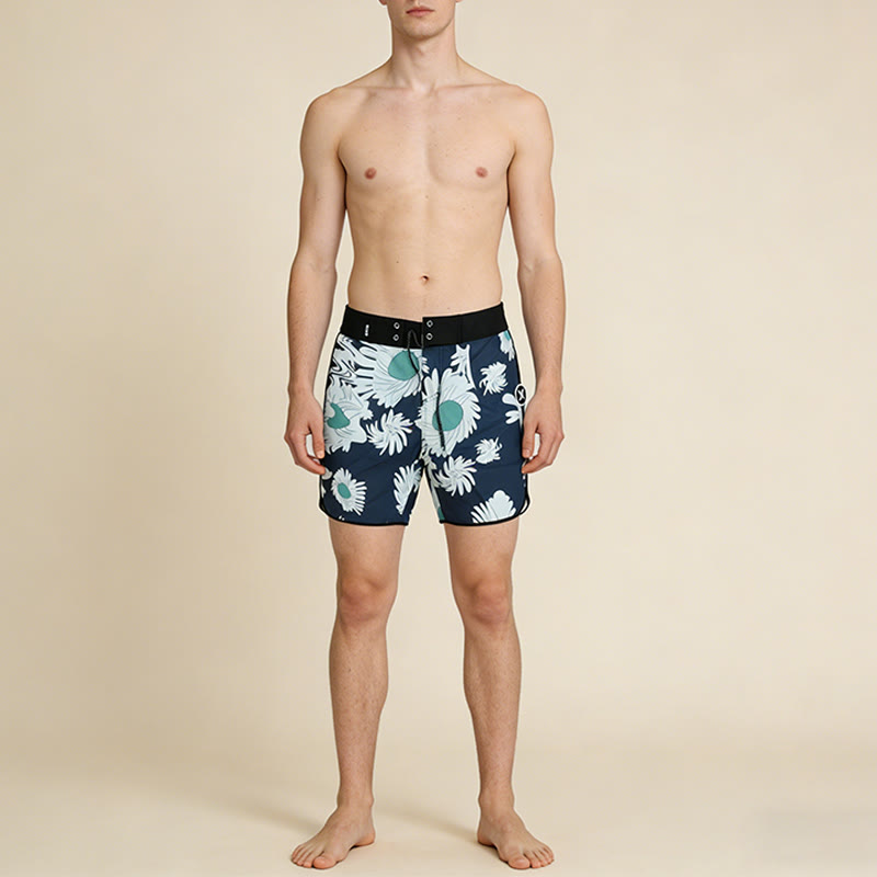 Olivenorma Abstract Art Tropical Daisy Floral Print Hook & Loop Drawstring Quick Dry Men's Short Pants - image 2