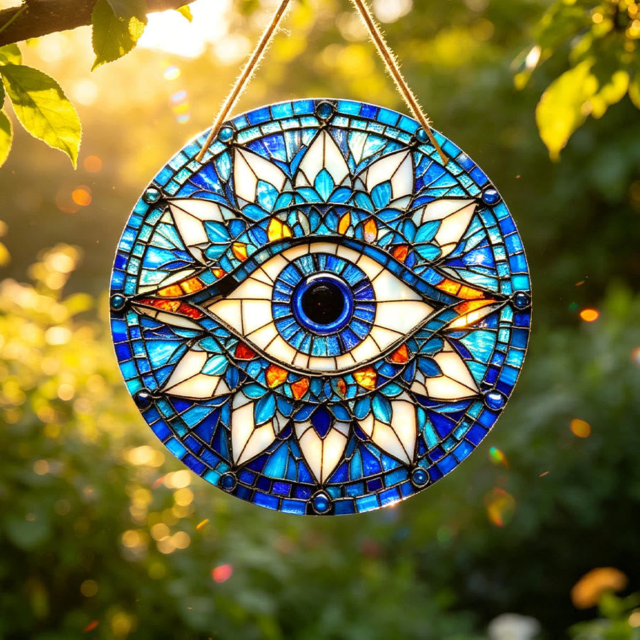 Olivenorma Mystic Evil Eye Mandala Floral Border 2D Stained Glass Sun Catcher - image 1