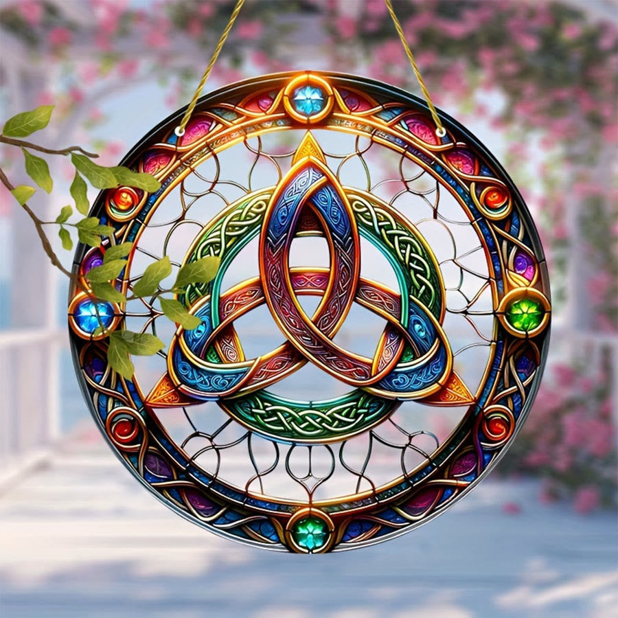 Olivenorma Sacred Celtic Triquetra Gem Accent 2D Window Decor Stained Glass Sun Catcher - image 5