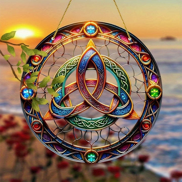 Olivenorma Sacred Celtic Triquetra Gem Accent 2D Window Decor Stained Glass Sun Catcher - image 6