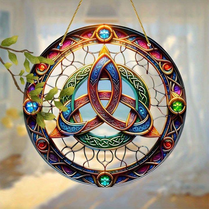 Olivenorma Sacred Celtic Triquetra Gem Accent 2D Window Decor Stained Glass Sun Catcher - image 8
