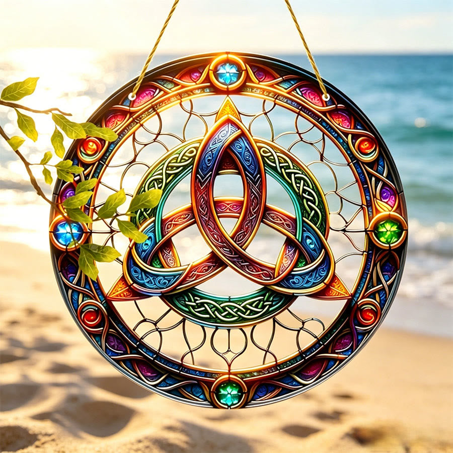 Olivenorma Sacred Celtic Triquetra Gem Accent 2D Window Decor Stained Glass Sun Catcher - image 7