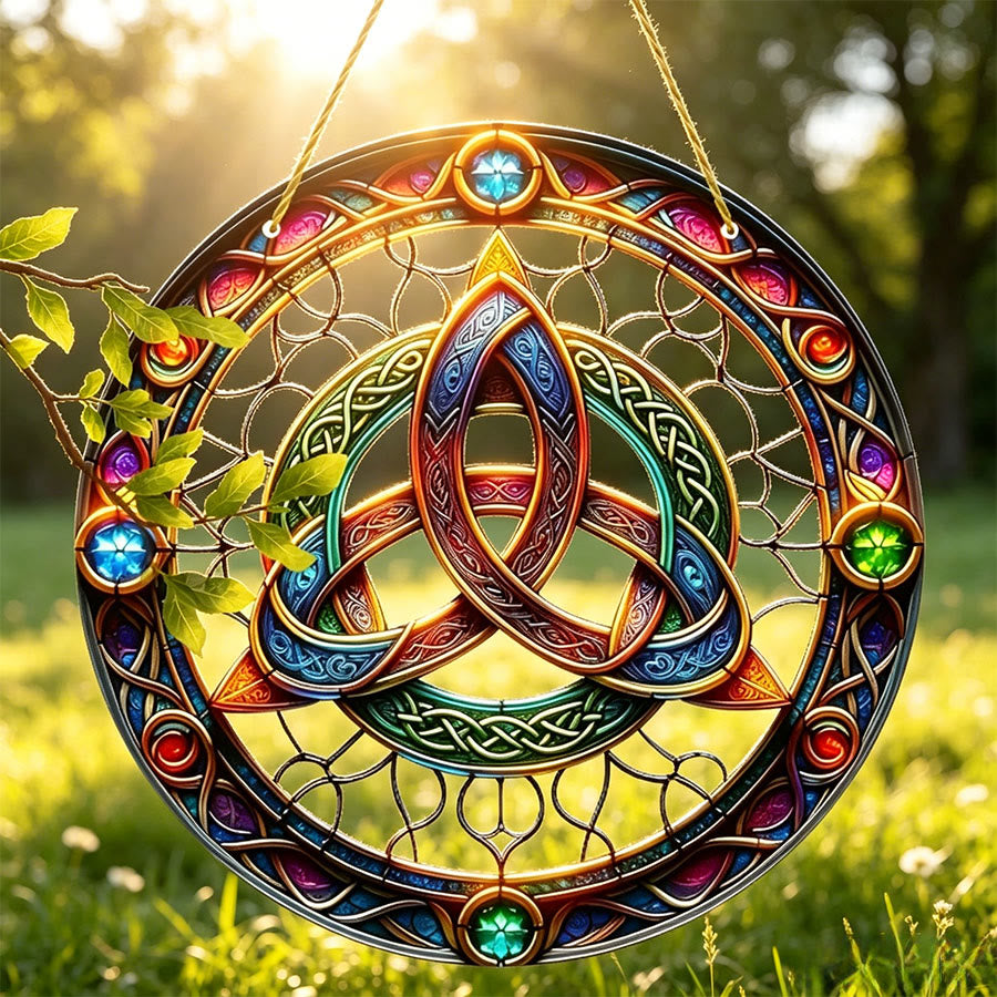 Olivenorma Sacred Celtic Triquetra Gem Accent 2D Window Decor Stained Glass Sun Catcher - image 2