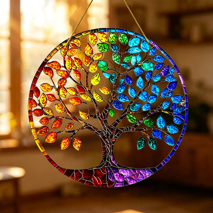 Olivenorma Gradient Seasonal Foliage Tree of Life Window Hanging 2D Stained Glass Sun Catcher - image 2