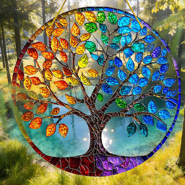 Olivenorma Gradient Seasonal Foliage Tree of Life Window Hanging 2D Stained Glass Sun Catcher - image 4