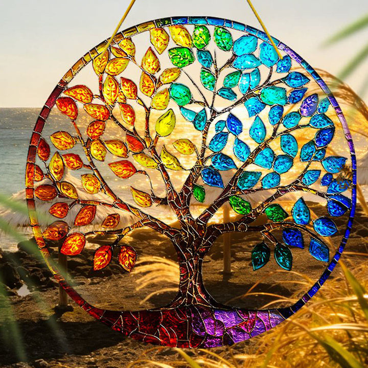 Olivenorma Gradient Seasonal Foliage Tree of Life Window Hanging 2D Stained Glass Sun Catcher - image 5