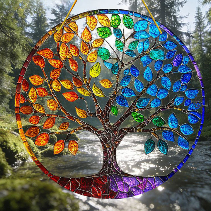 Olivenorma Gradient Seasonal Foliage Tree of Life Window Hanging 2D Stained Glass Sun Catcher - image 6