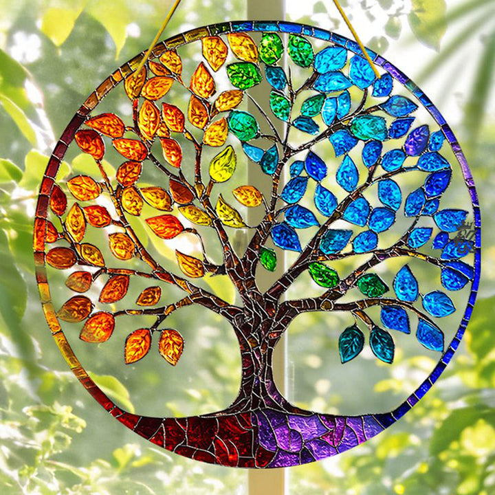 Olivenorma Gradient Seasonal Foliage Tree of Life Window Hanging 2D Stained Glass Sun Catcher - image 7