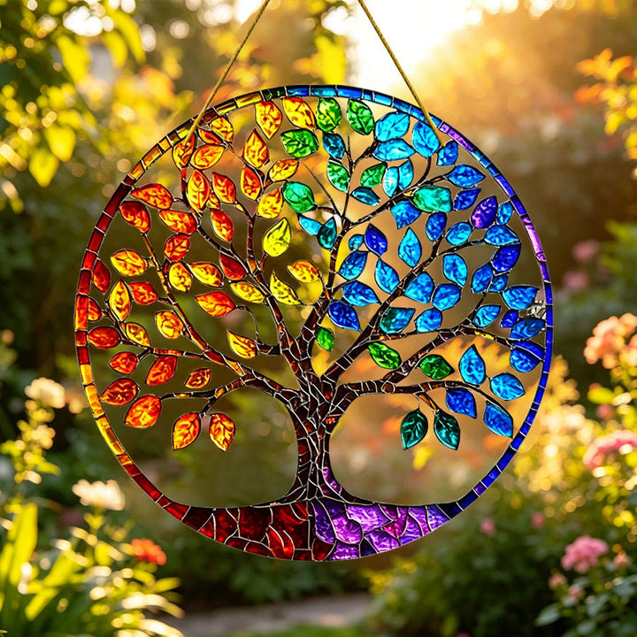 Olivenorma Gradient Seasonal Foliage Tree of Life Window Hanging 2D Stained Glass Sun Catcher - image 3