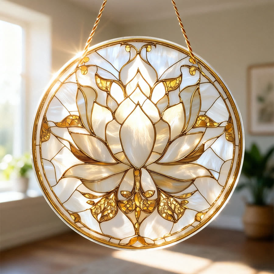 Olivenorma Bohemian Minimalist Blooming Lotus Spiritual Wall Decor 2D Stained Glass Sun Catcher - image 1