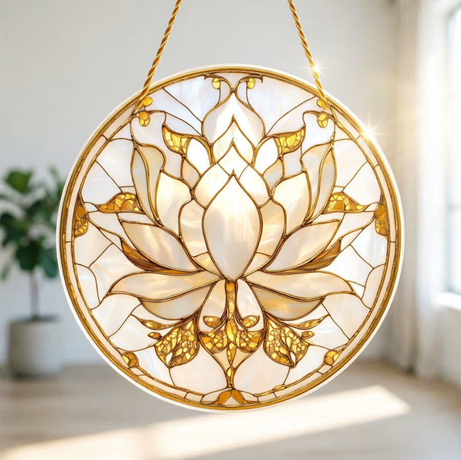 Olivenorma Bohemian Minimalist Blooming Lotus Spiritual Wall Decor 2D Stained Glass Sun Catcher - 30cm*30cm - image 0