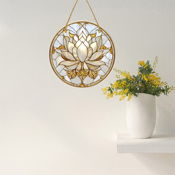 Olivenorma Bohemian Minimalist Blooming Lotus Spiritual Wall Decor 2D Stained Glass Sun Catcher - image 5
