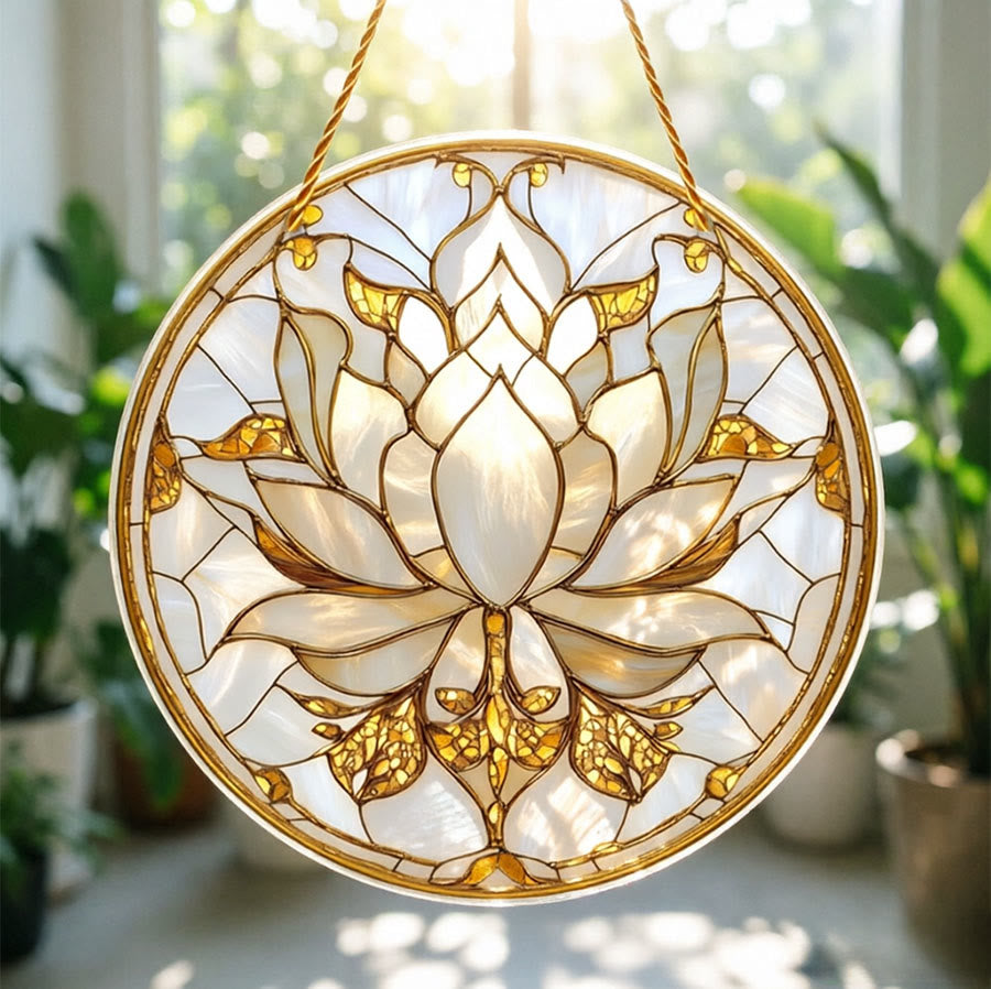 Olivenorma Bohemian Minimalist Blooming Lotus Spiritual Wall Decor 2D Stained Glass Sun Catcher - image 4