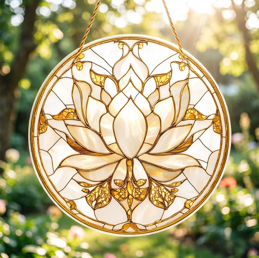 Olivenorma Bohemian Minimalist Blooming Lotus Spiritual Wall Decor 2D Stained Glass Sun Catcher - image 2