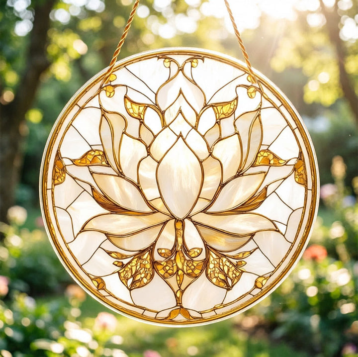Olivenorma Bohemian Minimalist Blooming Lotus Spiritual Wall Decor 2D Stained Glass Sun Catcher - image 2