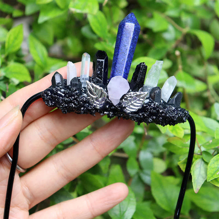 Olivenorma Vintage Golden Moon Floral Detail Rough Crystal Cluster Healing Crystal Brooch - Lapis Lazuli - image 4