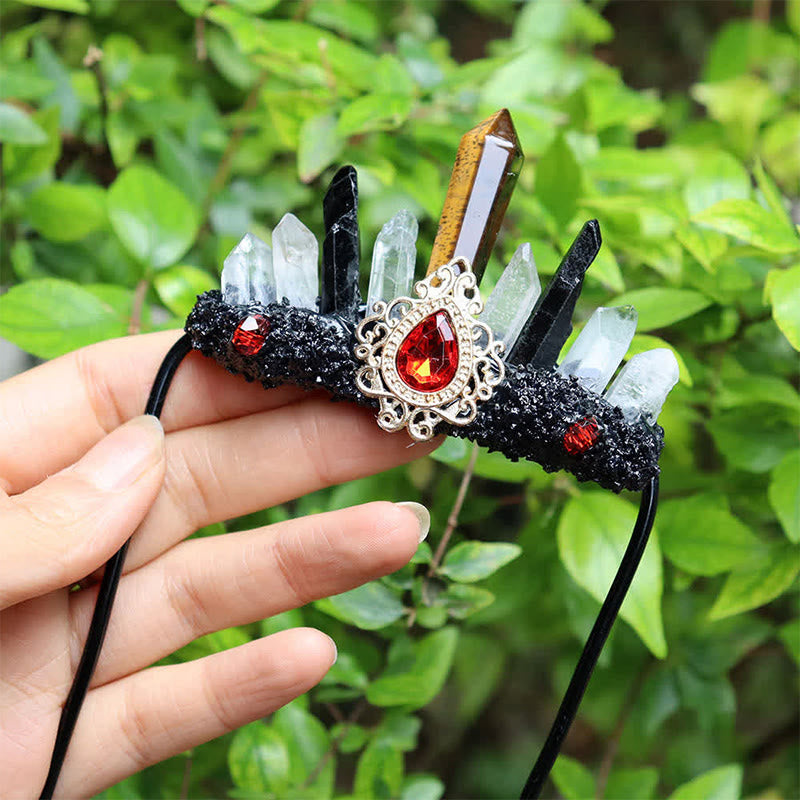 Olivenorma Vintage Golden Moon Floral Detail Rough Crystal Cluster Healing Crystal Brooch - Tiger Eye - image 6