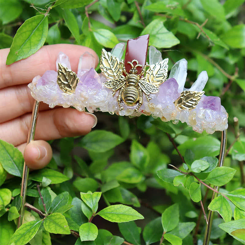 Olivenorma Vintage Golden Moon Floral Detail Rough Crystal Cluster Healing Crystal Brooch - Red Agate - image 3